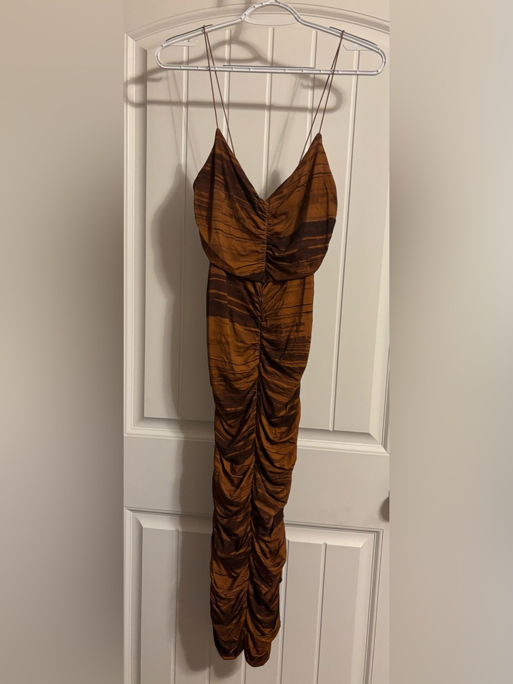 ASOS Burnt Orange and Chocolate Brown Striped Satin Dress